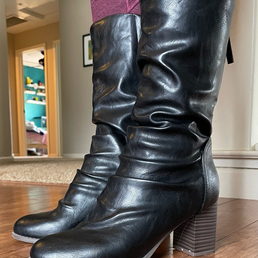 Black Vegan Leather Slouchy Women's Boots - Picture 5 of 6